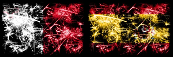 マルタ、マルタ、スペイン、スペイン、フリップ輝く花火の概念とアイデアフラグ — ストック写真