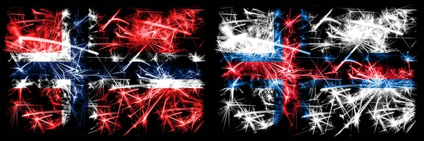 Norway, Norwegian, Faroe Islands sparkling fireworks concept and idea flags — Stock Photo, Image