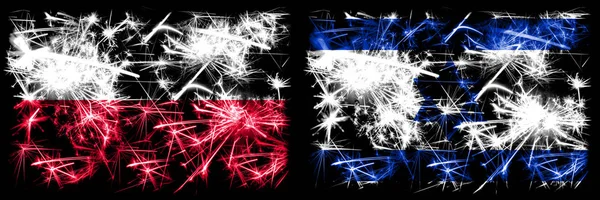 ポーランド、ポーランド、イスラエル、イスラエルの輝く花火の概念とアイデアフラグ — ストック写真