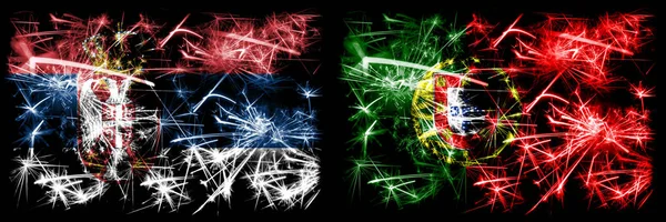セルビア、ポルトガル輝く花火の概念とアイデアフラグ — ストック写真