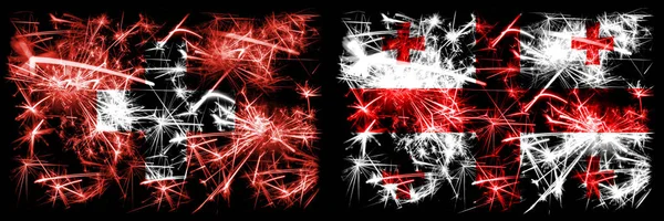 Suíça, Geórgia conceito fogos de artifício espumantes e bandeiras ideia — Fotografia de Stock