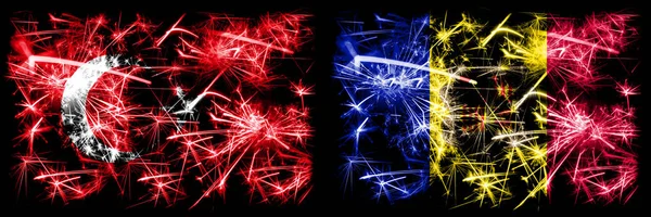 Turkey, Turkish, Andorra, Andorran sparkling fireworks concept and idea flags — Stock Photo, Image