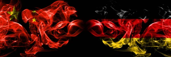 China vs Germany, German smoke flags placed side by side. Thick colored silky smoke flags of Chinese and Germany, German — Stock Photo, Image