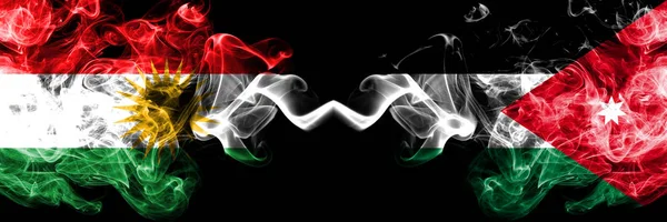 Kurdistan vs jordan, jordanische Rauchfahnen nebeneinander platziert. — Stockfoto