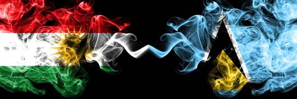 Kurdistan vs Saint Lucia smoke flags placed side by side. Thick — Stock Photo, Image