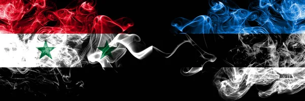 Syria vs Estonia, Estonian smoke flags placed side by side. Thick colored silky smoke flags of Syrian and Estonia, Estonian — Stock Photo, Image