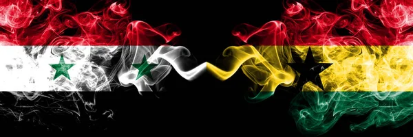 Syria vs Ghana, Ghanaian smoke flags placed side by side. Thick colored silky smoke flags of Syrian and Ghana, Ghanaian — Stock Photo, Image