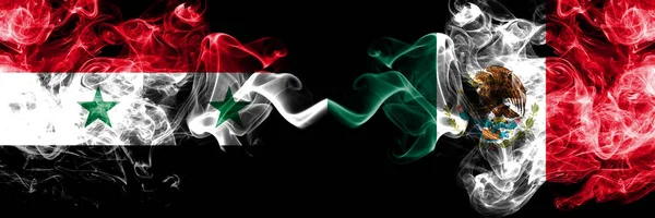 Syria vs Mexico, Mexican smoke flags placed side by side. Thick colored silky smoke flags of Syrian and Mexico, Mexican — Stock Photo, Image