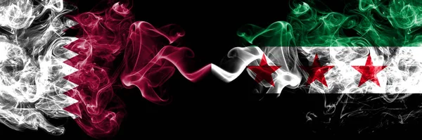 Qatar Syria Syrian Arab Republic Opposition Smoky Mystic Flags Placed — Stock Photo, Image