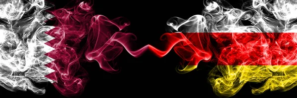 Qatar South Ossetia Smoky Mystic Flags Placed Side Side Thick — Stock Photo, Image
