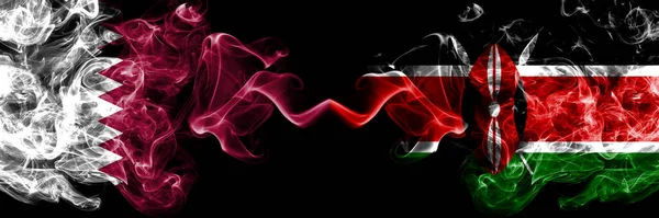Katar Keňa Keňské Kouřové Mystické Vlajky Umístěné Bok Boku Silné — Stock fotografie