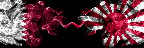 Qatar Japan Japanese Sun Smoky Mystic Flags Placed Side Side — Stock Photo, Image