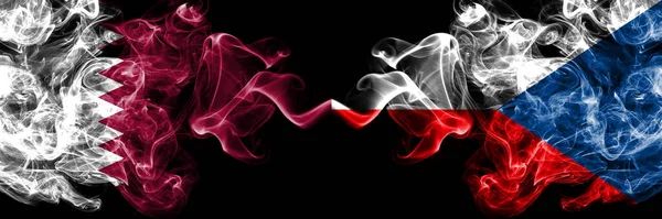 Qatar Czech Republic Smoky Mystic Flags Placed Side Side Thick — Stock Photo, Image