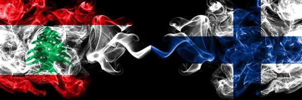 Libanon Finland Finnish Smoky Mystiska Flaggor Placerade Sida Vid Sida — Stockfoto