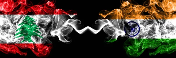 Ливан Против Индии Индийские Дымящиеся Мистические Флаги Размещенные Бок Бок — стоковое фото