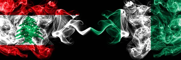 Lebanon Nigeria Nigerian Smoky Mystic Flags Placed Side Side Thick — Stock Photo, Image