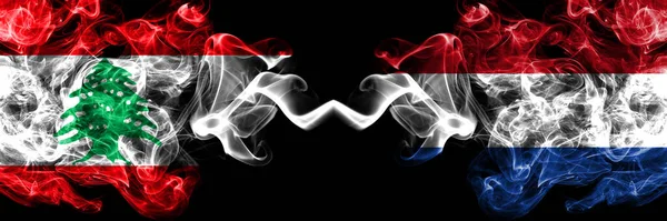 Lebanon Netherlands Dutch Smoky Mystic Flags Placed Side Side Thick — Stock Photo, Image