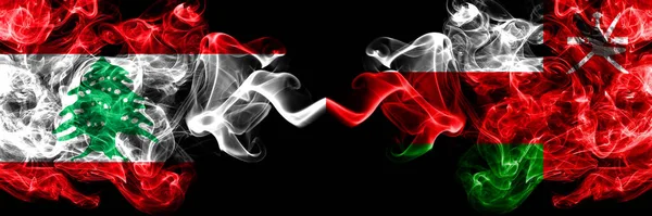 Lebanon Oman Omani Smoky Mystic Flags Placed Side Side Thick — Stock Photo, Image