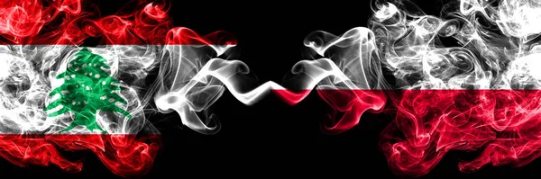 Lebanon Poland Polish Smoky Mystic Flags Placed Side Side Thick — Stock Photo, Image