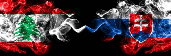 Lebanon Slovakia Slovakian Smoky Mystic Flags Placed Side Side Thick — Stock Photo, Image