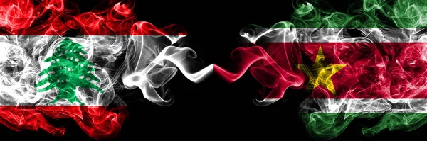 Libanon Suriname Surinami Füstös Misztikus Zászlók Egymás Mellett Vastag Színű — Stock Fotó