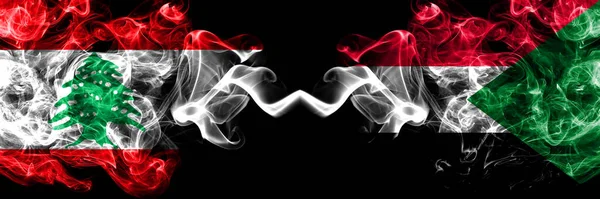 Libanon Súdán Súdánské Kouřové Mystické Vlajky Umístěné Bok Boku Silné — Stock fotografie