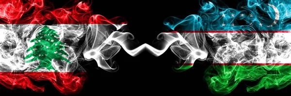 Lebanon Uzbekistan Uzbek Smoky Mystic Flags Placed Side Side Thick — Stock Photo, Image