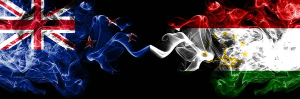 New Zealand Tajikistan Tajikistani Smoky Mystic Flags Placed Side Side — Stock Photo, Image