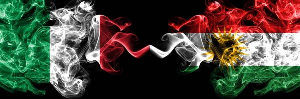 Italy Kurdistan Kurdish Smoky Mystic Flags Placed Side Side Thick — Stock Photo, Image