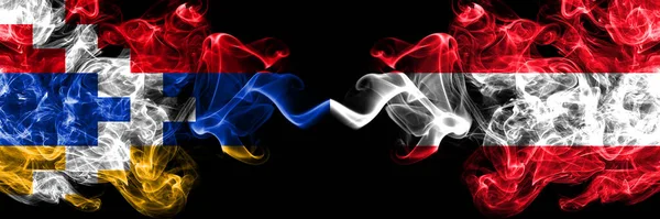 Nagorno Karabakh Artsakh Áustria Bandeiras Místicas Fumegantes Austríacas Colocadas Lado — Fotografia de Stock