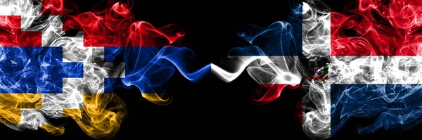 Nagorno Karabakh Artsakh Dominican Republic Smoky Mystic Flags Placed Side — Stock Photo, Image