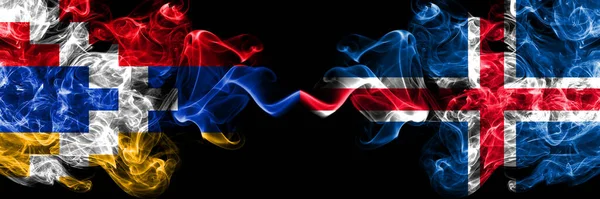 Nagorno Karabach Artsakh Island Islandské Kouřové Mystické Vlajky Umístěné Bok — Stock fotografie