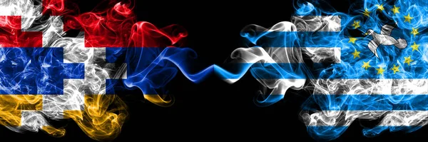 Nagorno Karabach Artsakh Jižní Kamerun Kouřové Mystické Vlajky Umístěny Bok — Stock fotografie