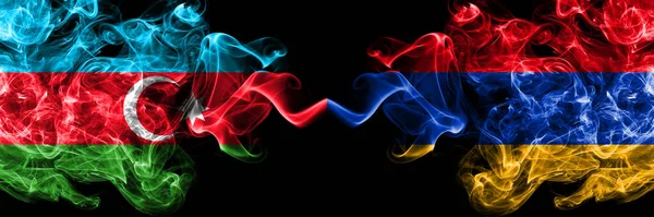 Azerbaijan Azerbaijani Armenia Armenian Smoky Mystic Flags Placed Side Side — Stock Photo, Image