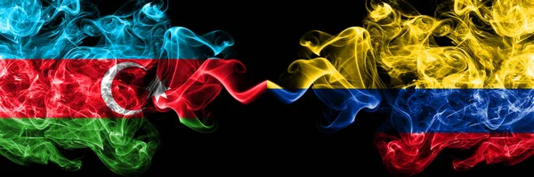 Azerbeidzjan Azerbeidzjan Colombia Colombiaanse Rokerige Mystieke Vlaggen Naast Elkaar Geplaatst — Stockfoto