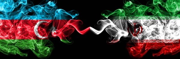 Azerbaijan Azerbaijani Iran Iranian Smoky Mystic Flags Placed Side Side — Stock Photo, Image