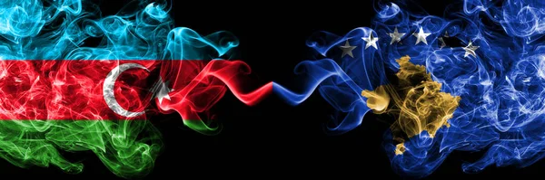 Azerbeidzjan Azerbeidzjan Kosovo Servië Rokerige Mystieke Vlaggen Naast Elkaar Geplaatst — Stockfoto