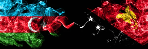 Azerbeidzjan Azerbeidzjan Papoea Nieuw Guinea Rokerige Mystieke Vlaggen Naast Elkaar — Stockfoto