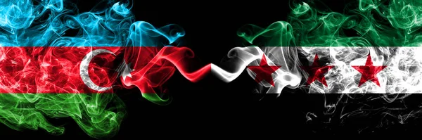 Azerbaijão Azerbaijão Síria República Árabe Síria Oposição Bandeiras Místicas Fumegantes — Fotografia de Stock