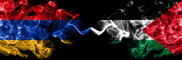 Armenien Kontra Palestina Palestinska Rökiga Mystiska Flaggor Placerade Sida Vid — Stockfoto