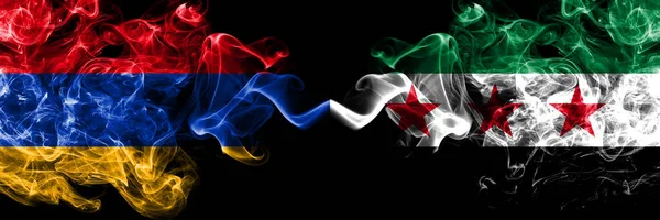 Armenien Mot Syrien Arabrepubliken Syrien Oppositionens Rökiga Mystiska Flaggor Placerade — Stockfoto
