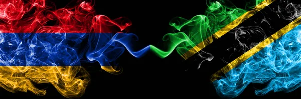 Armenia Tanzania Tanzanian Smoky Mystic Flags Placed Side Side Thick — Stock Photo, Image