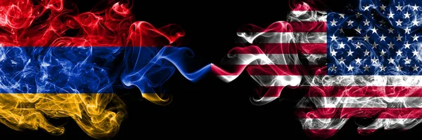 Armenia United States America American Usa Smoky Mystic Flags Placed — Stock Photo, Image