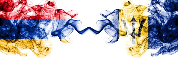 Armenia Barbados Banderas Místicas Barbados Colocadas Una Lado Otra Banderas —  Fotos de Stock