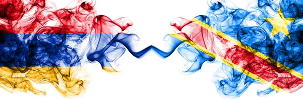 Arménie Demokratická Republika Kongo Kouřové Mystické Vlajky Umístěné Bok Boku — Stock fotografie