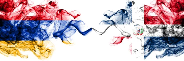 Armenien Dominikanska Republiken Rökiga Mystiska Flaggor Placerade Sida Vid Sida — Stockfoto