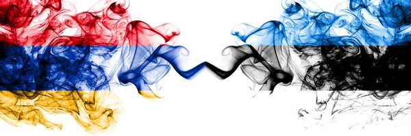Arménie Estonsko Estonské Kouřové Mystické Vlajky Umístěné Bok Boku Silné — Stock fotografie
