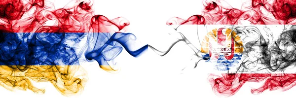 Armenien Frankrike Franska Polynesien Rökiga Mystiska Flaggor Placeras Sida Vid — Stockfoto