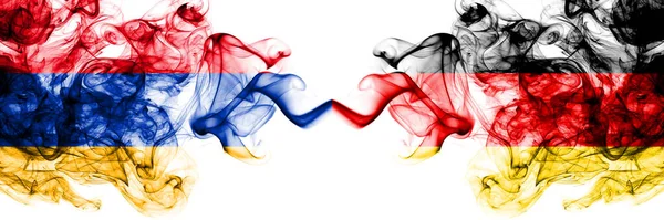 Ermenistan Almanya Karşı Alman Alman Dumanlı Mistik Bayraklar Yan Yana — Stok fotoğraf