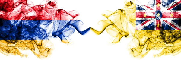 Armenien Nya Zeeland Niue Rökiga Mystiska Flaggor Placeras Sida Vid — Stockfoto